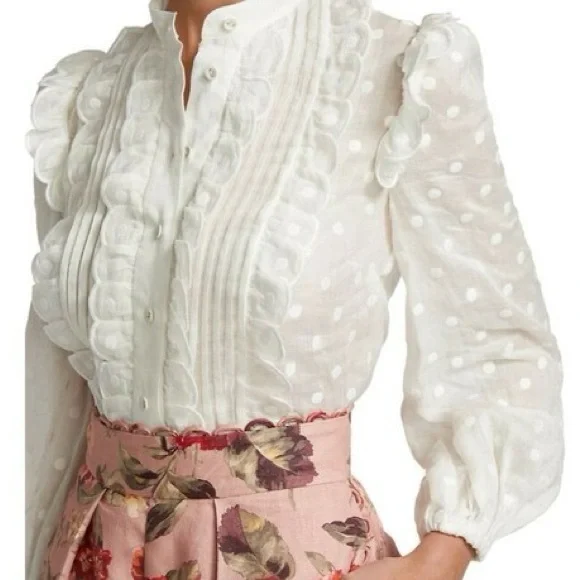 ZIMMERMANN blouse. White blouse with embroidered polka dot throughout. - Picture 2 of 10